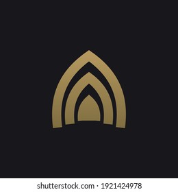 Golden color symbol with a door and entrance look. Vector