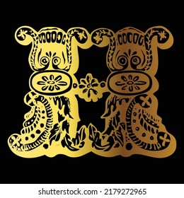 Golden color tattoo design H on black background