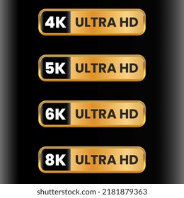 Golden Color Ultra Hd 4k And 8k Icon Set