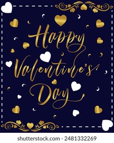 Golden color vector happy valentine day word design, Isolated gold vector text happy valentine day, Elegant happy valentine day card design.