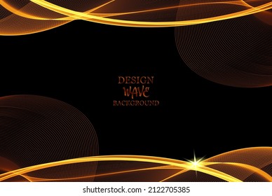 Ola vectorial de color dorado sobre fondo negro Flujo abstracto de líneas onduladas con brillo dorado