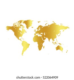 Golden color world map on white background. Globe design backdrop. Cartography element wallpaper. Geographic locations image. Continents vector illustration