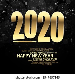 golden colored background concept for New Year 2020 greetings with falling snow