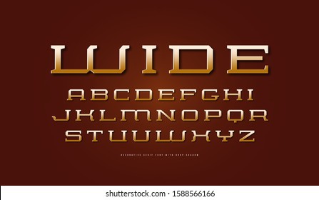 Golden colored expanded serif font. Letters for sci-fi, military, racing logo and emblem design