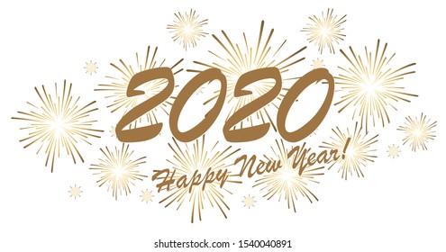 golden colored fireworks concept for New Year 2020 greetings with white background