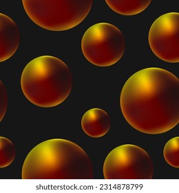 Golden colored pearl seamless pattern, icon set, vibrant mesh gradient sphere vector background, abstract round shape fabric print, shiny jewel gem glass. Bright bubbles.