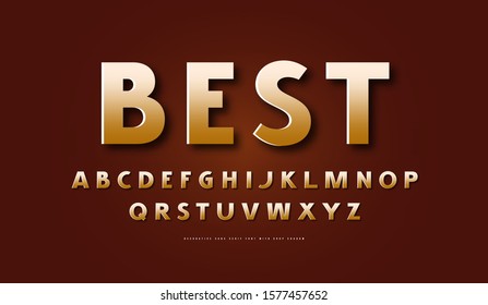 Golden colored sans serif font. Letters for logo and emblem design