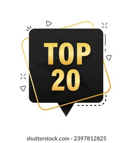 Golden colored Top 20 twenty words and star on dark background. Winner tape award text title. Vector illustration