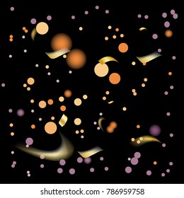 Golden and Colorful Confetti. Vector Festive Illustration of Falling Shiny Confetti Glitters Isolated on Transparent Checkered Background. Holiday Decorative Tinsel Element for Design

