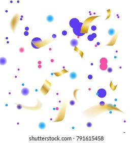 Golden and Colorful Confetti. Vector Festive Illustration of Falling Shiny Confetti Glitters Isolated on Transparent Checkered Background. Holiday Decorative Tinsel Element for Design
