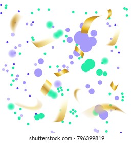 Golden and Colorful Confetti. Vector Festive Illustration of Falling Shiny Confetti Glitters Isolated on Transparent Checkered Background. Holiday Decorative Tinsel Element for Design

