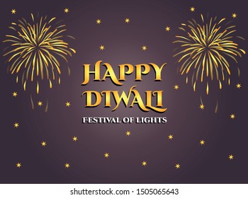 golden colorful happy diwali lettering and fireworks