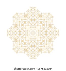 Golden coloring decorative rosette - mandala on white background