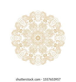 Golden coloring rosete - mandala, snowflake on white background