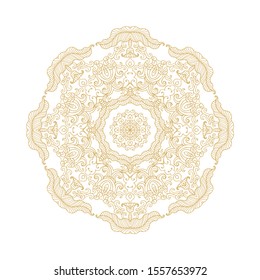 Golden coloring rosete - mandala, snowflake on white background