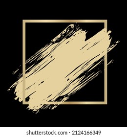 Golden colour frame on black background with brush stokes and space for text