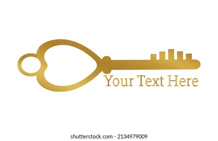 golden coloured Old door key vector icon illustration isolated on white background