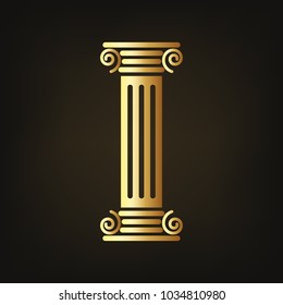 Golden column icon. Vector illustration. Column on dark background.