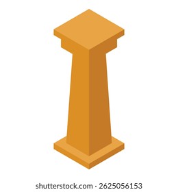 A coluna dourada está sobre um fundo branco, projetando uma sombra sutil