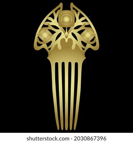 Golden comb. Jewelry design. Art Nouveau style. Isolated vector illustration.