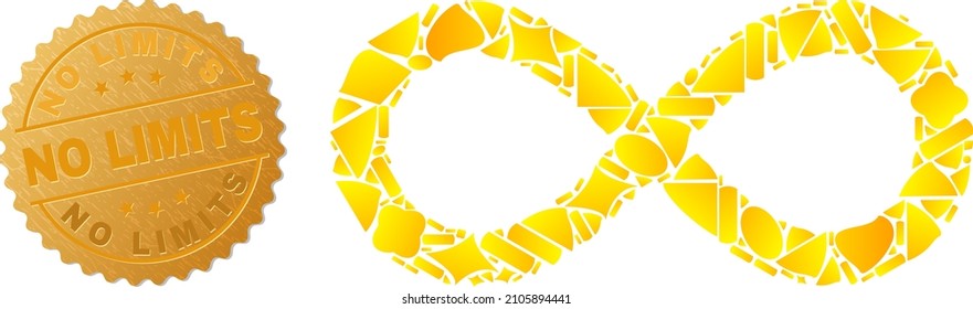Golden Combination Of Yellow Particles For Infinity Icon, And Golden Metallic No Limits Watermark. Infinity Icon Mosaic Is Designed Of Random Golden Particles.