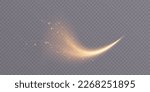 A golden comet with lots of shimmering light effects of sparkling dust. Magical golden wind for web design. Vector PNG 