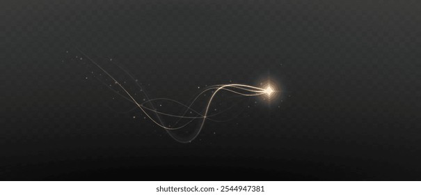 Golden comet png with sparkling stars and dust. Powder dust light PNG. Magic shining gold dust. Fine, shiny dust bokeh part	
