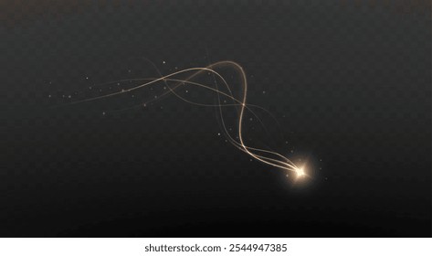 Golden comet png with sparkling stars and dust. Powder dust light PNG. Magic shining gold dust. Fine, shiny dust bokeh part	
