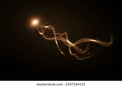 Golden comet png with sparkling stars and dust.Magic golden wind png festive isolated on transparent background. Powder dust light PNG. Magic shining gold dust. 