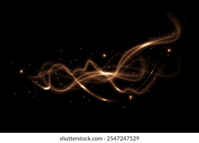 Golden comet png with sparkling stars and dust.Magic golden wind png festive isolated on transparent background. Powder dust light PNG. Magic shining gold dust. 