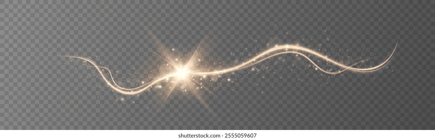 Golden comet with sparkling stars and dust.  The magic of shining gold dust. Fine, shiny dust bokeh