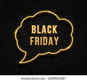 Golden comic speech bubble for Black Friday. Shiny comic speech bubble for advertising promotion, sale text, heading, title decoration, badge, emblem, frame.