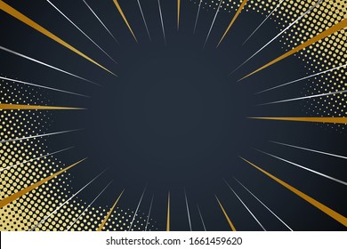 Golden Comic Zoom Lines Motion Background With Halftone.Premium Style.Abstract Luxury Background Eps10