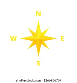 Golden compass icon. Wind rose star. Vector, isolated, eps 10.