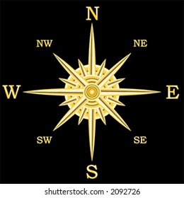 Golden compass wind rose - vector