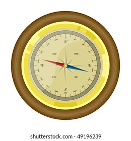 golden compass in wooden frame