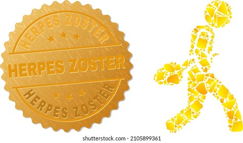 Golden Composition Of Yellow Items For Guy Steal Sperm Icon, And Golden Metallic Herpes Zoster Watermark. Guy Steal Sperm Icon Composition Is Composed Of Scattered Gold Items.