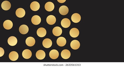 Loop de animação de confete dourado com movimento suave e efeitos de brilho no fundo preto para sobreposição. Flocos realistas de confete dourado 3D caindo no ar com iluminação suave 