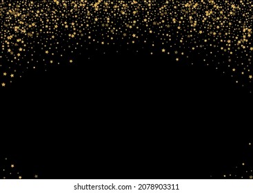 Golden Confetti Background Black Vector. Sequin Rain Illustration. Gold Xmas. Shimmer Design. Bright Star Happy.
