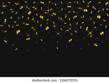 Golden confetti background, Flying confetti. Festive holiday background