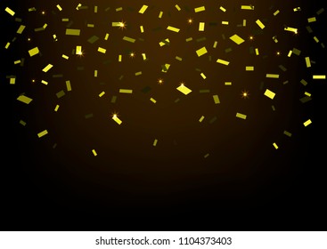 Golden confetti background, Flying confetti. Festive holiday background