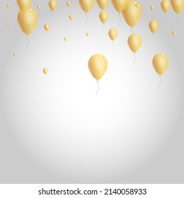 Golden Confetti Background Gray Vector. Ballon Falling Banner. Gold Abstract Baloon. Balloon Present Card.