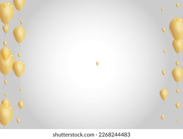 Golden Confetti Background Gray Vector. Surprise Falling Design. Yellow Circus Baloon. Helium Concept Template.