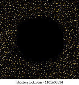 Golden confetti background with place for simple text, Flying confetti. Festive holiday background