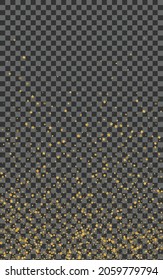 Golden Confetti Background  Transparent Vector. Stars Time Template. Bright Effect. Glamour Card. Yellow Sequin Pattern.