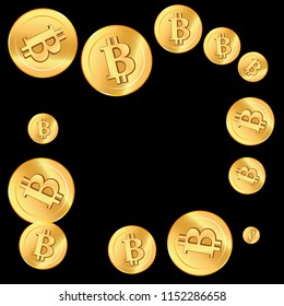 Golden confetti. Border Golden Bitcoins.  Vector illustration