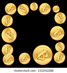 Golden confetti. Border Golden Bitcoins.  Vector illustration