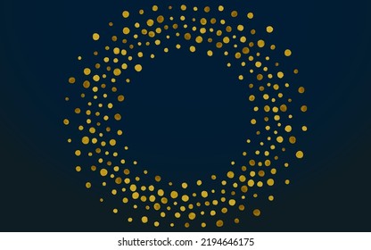 Golden Confetti Bridal Vector Black Background. Golden Polka Card. Gold Sparkle Glamour Texture. Circle Transparent Backdrop.