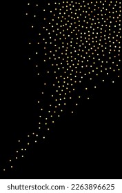 Golden Confetti Bright Vector Black Background. Paper Sparkle Pattern. Gold Polka Glamour Design. Rain Christmas Postcard.