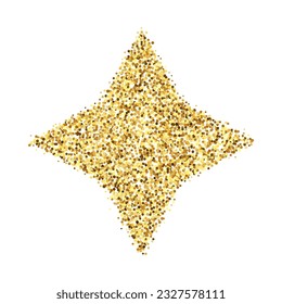 Golden confetti diamond shape. Glowing dotted glitter background. Rhombus gold dots form. Sparkling halftone Christmas decoration element. Vector illustration